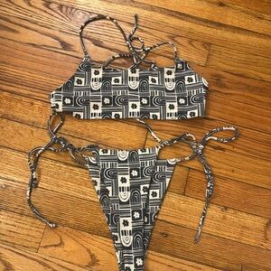 Skatie Black and White Patterned Bikini
